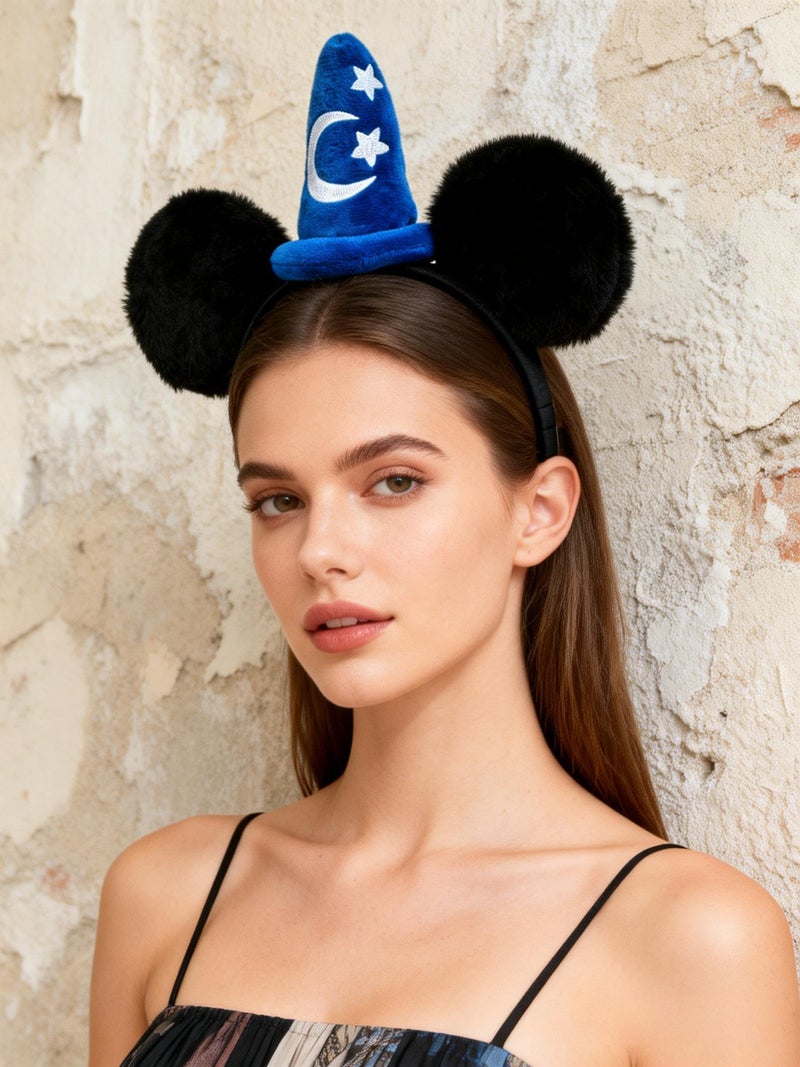 A Miaow Horn Flower Headpiece Black Mouse Ears Headband MM Butterfly Hair Hoop Halloween Park Women Adults Costume Photo Shoot (Blue Moon Stars) - Image 2